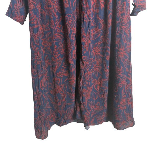 Jason Wu Navy Red Floral Print Tie Neck Long Sleeve Midi Shirt Dress Size 8 - Picture 11 of 16